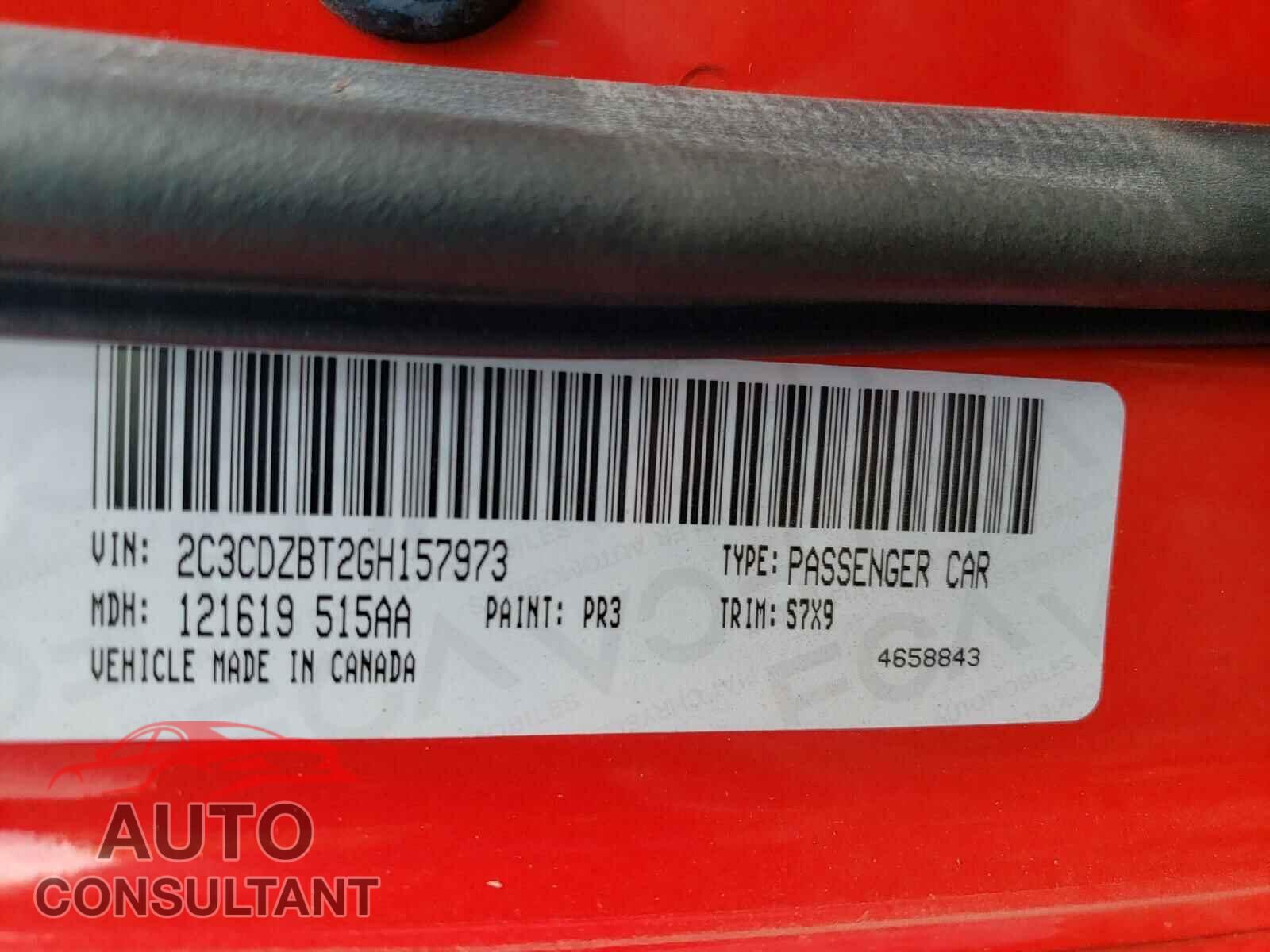 DODGE CHALLENGER 2016 - 2C3CDZBT2GH157973