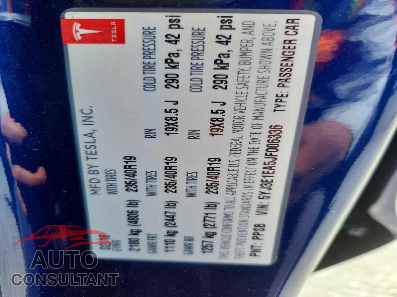 TESLA MODEL 3 2018 - 5YJ3E1EA5JF006336