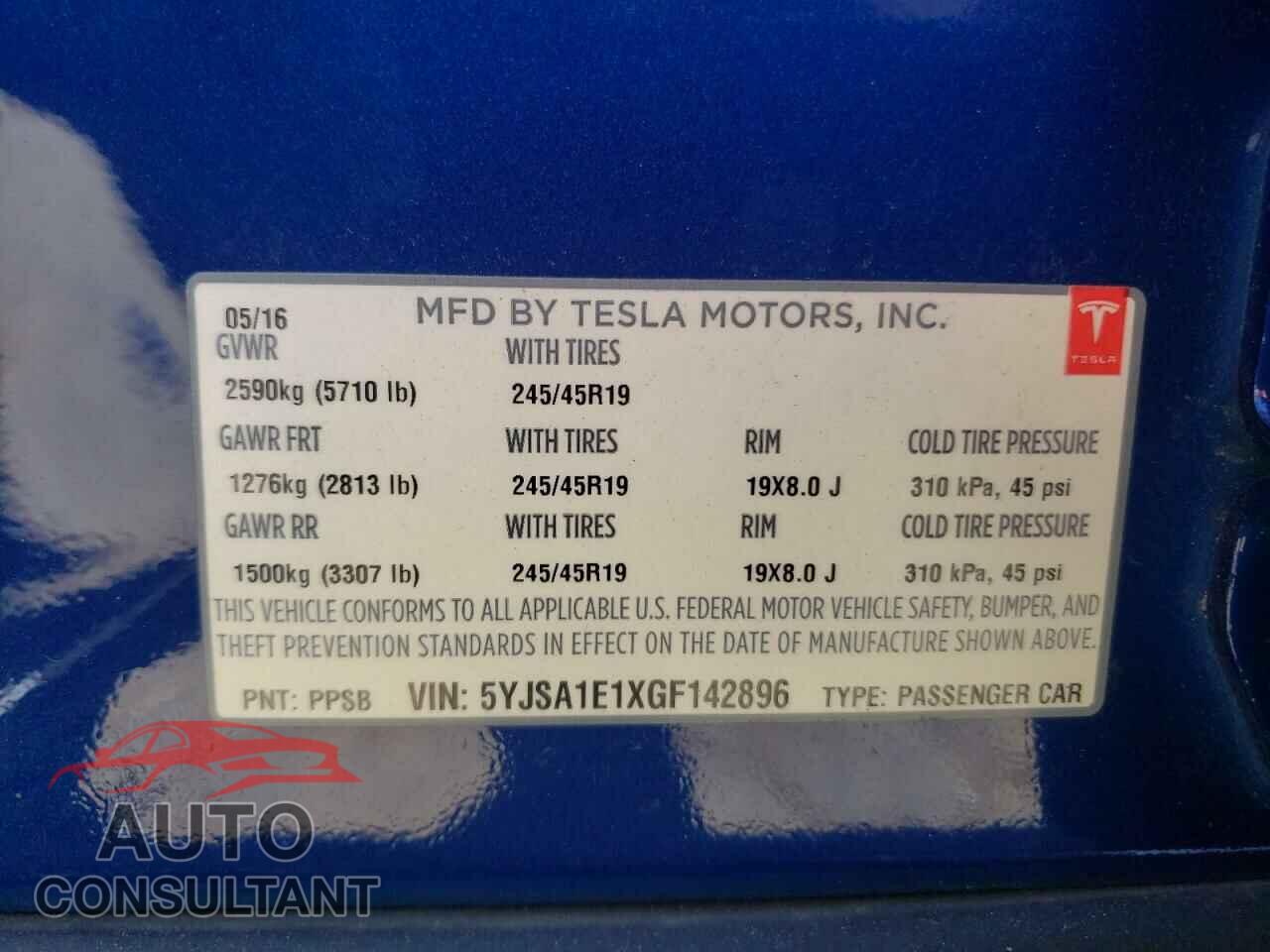TESLA MODEL S 2016 - 5YJSA1E1XGF142896