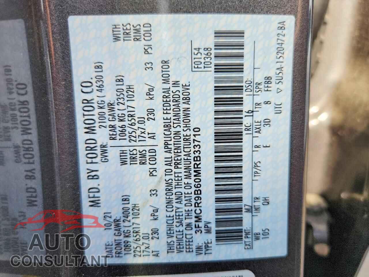 FORD BRONCO 2021 - 3FMCR9B60MRB33710