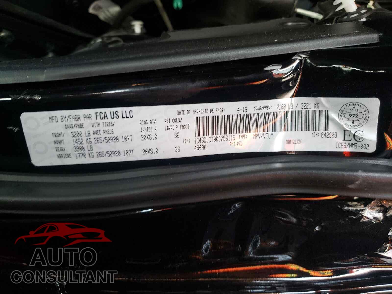 DODGE DURANGO 2019 - 1C4SDJCT0KC756115