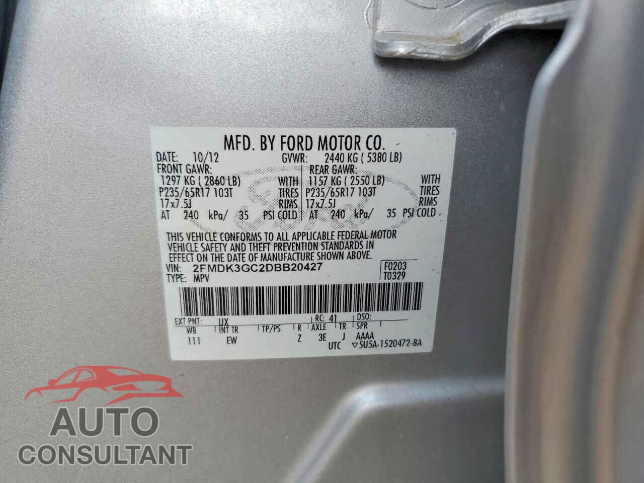 FORD EDGE 2013 - 2FMDK3GC2DBB20427