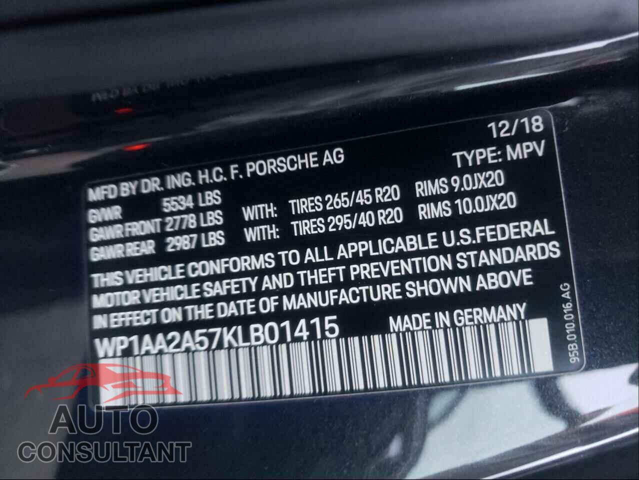 PORSCHE MACAN 2019 - WP1AA2A57KLB01415