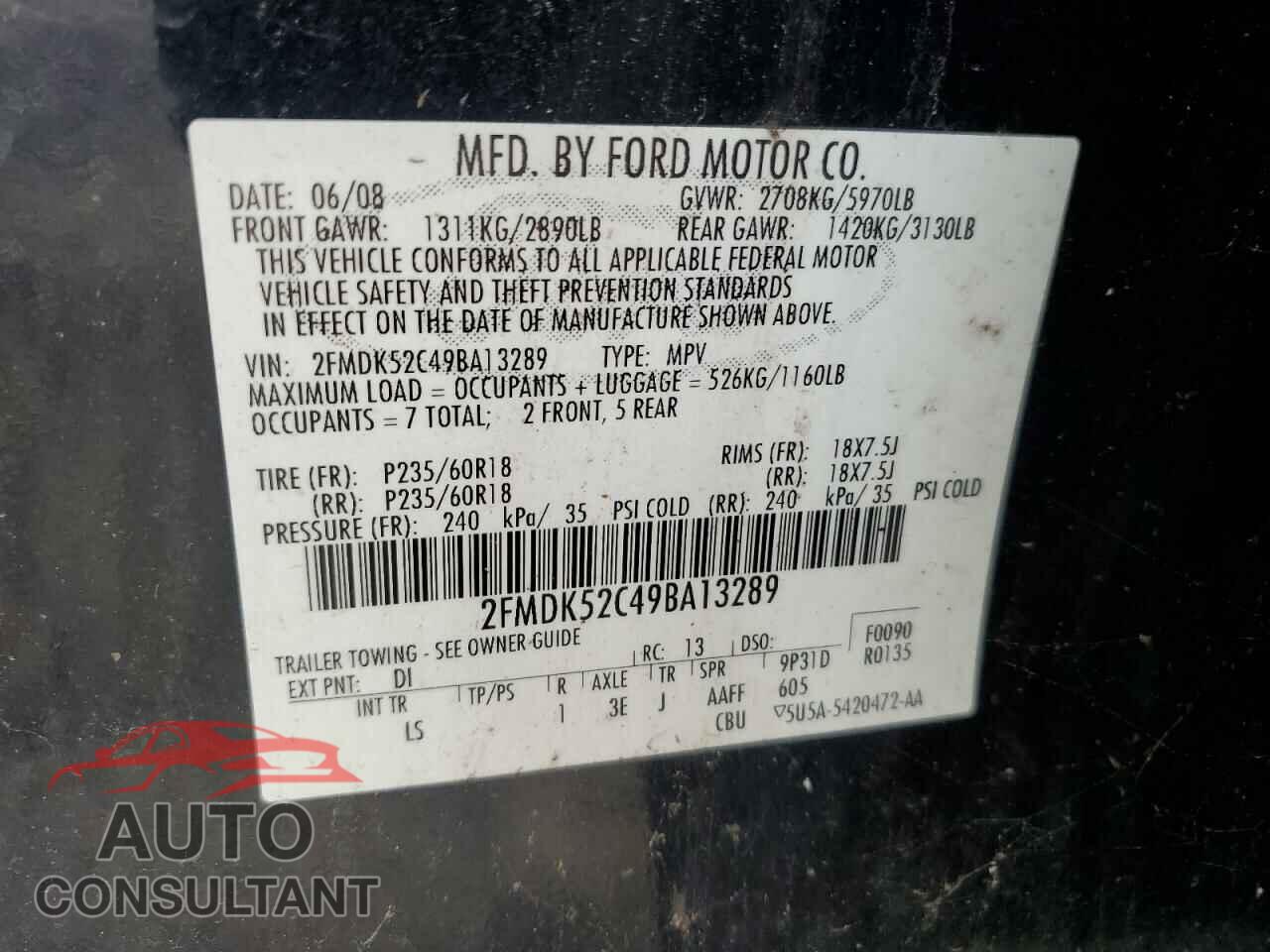 FORD FLEX 2009 - 2FMDK52C49BA13289