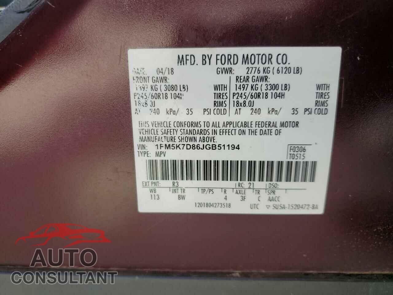FORD EXPLORER 2018 - 1FM5K7D86JGB51194