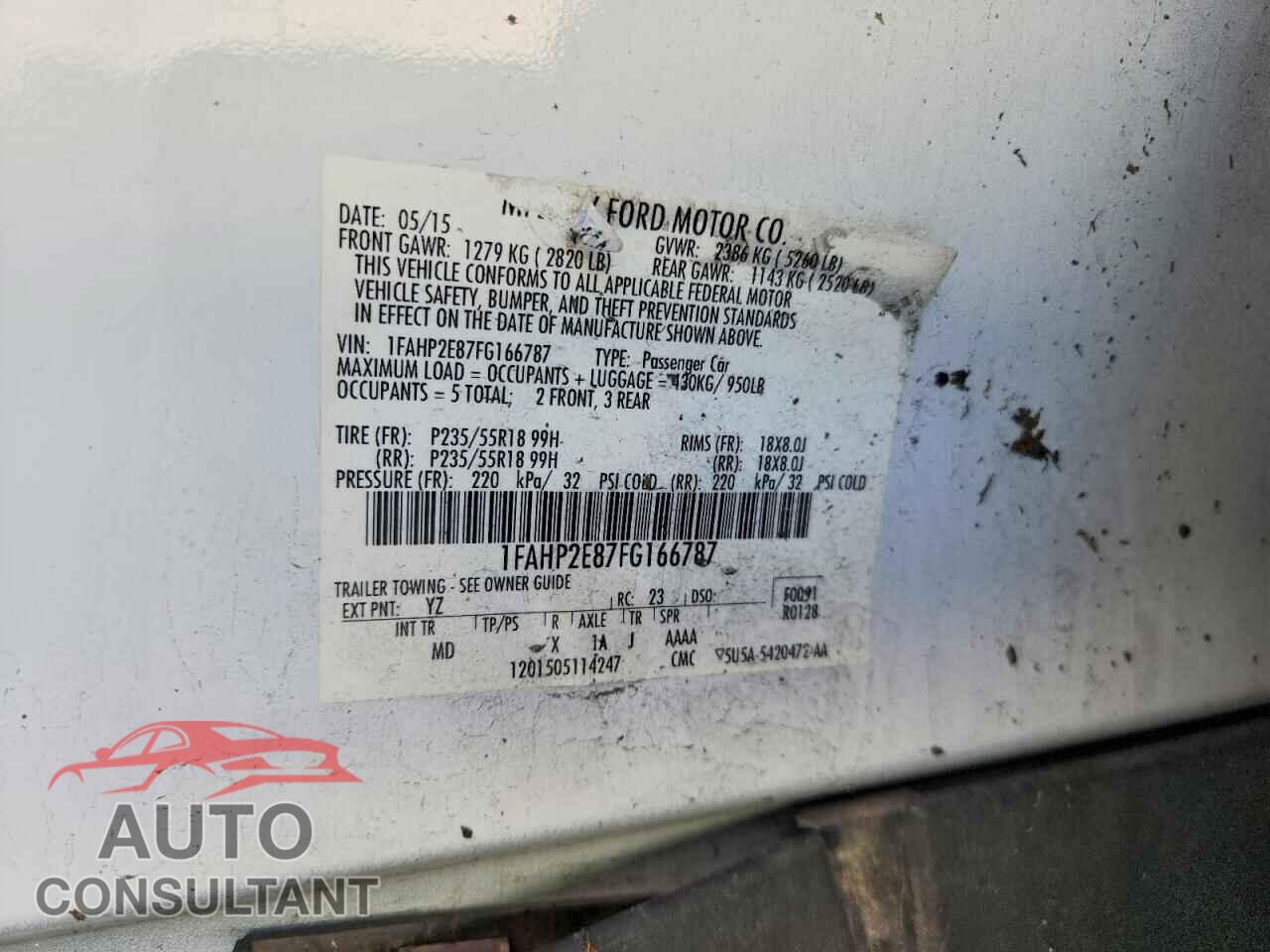 FORD TAURUS 2015 - 1FAHP2E87FG166787
