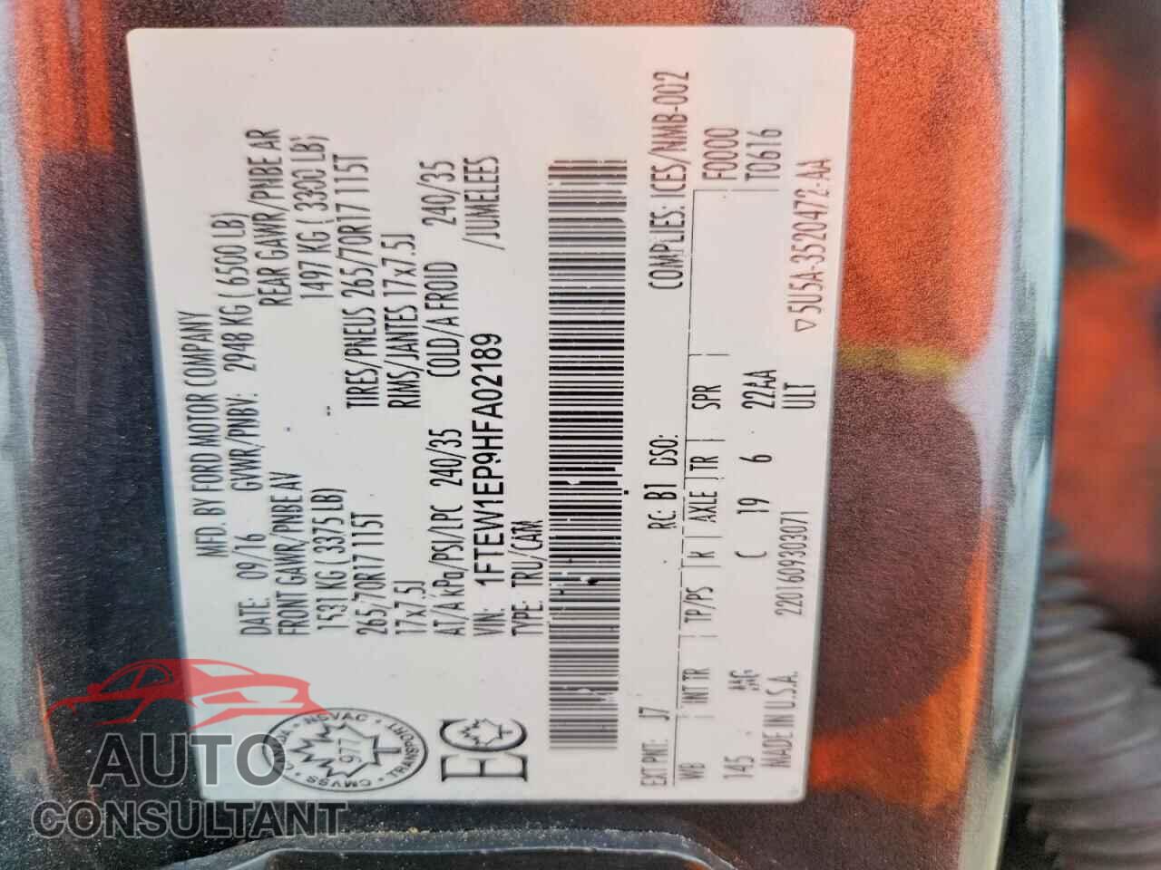 FORD F-150 2017 - 1FTEW1EP9HFA02189
