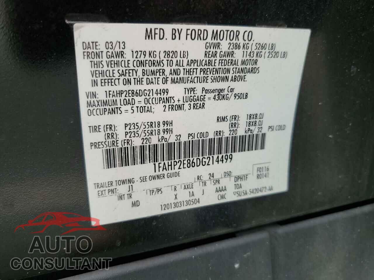 FORD TAURUS 2013 - 1FAHP2E86DG214499