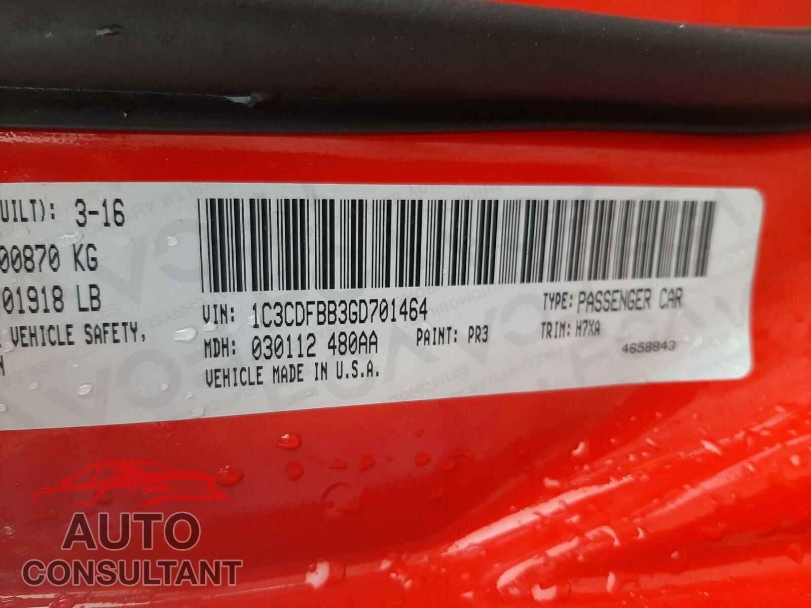 DODGE DART 2016 - 1C3CDFBB3GD701464