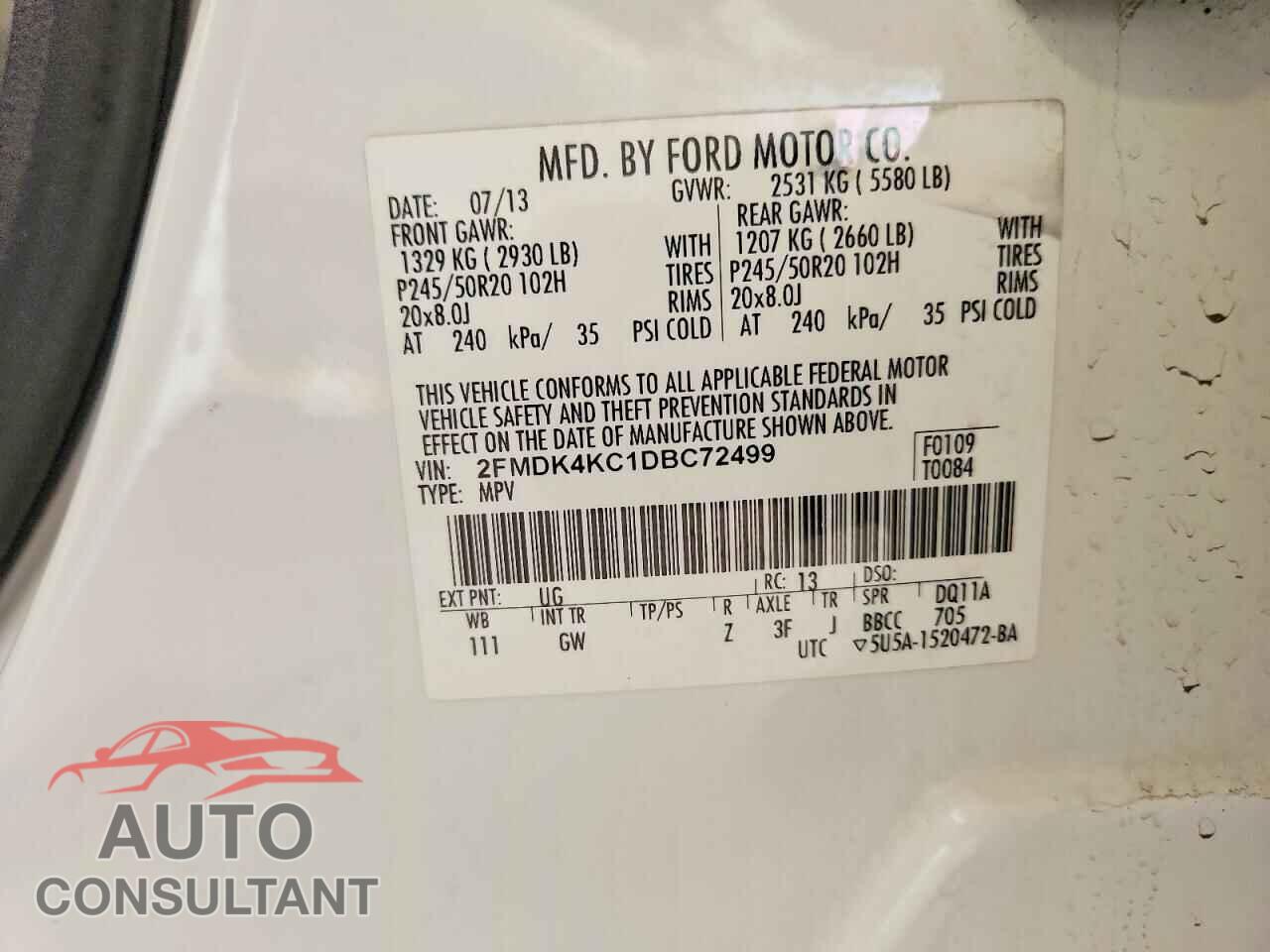 FORD EDGE 2013 - 2FMDK4KC1DBC72499