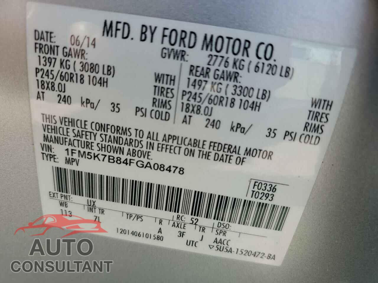 FORD EXPLORER 2015 - 1FM5K7B84FGA08478