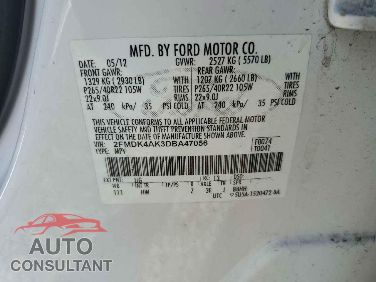 FORD EDGE 2013 - 2FMDK4AK3DBA47056