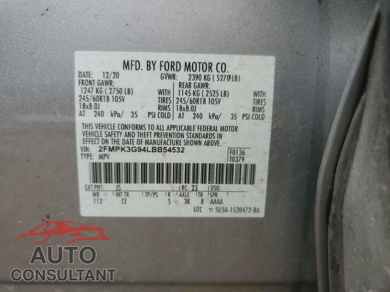 FORD EDGE 2020 - 2FMPK3G94LBB54532