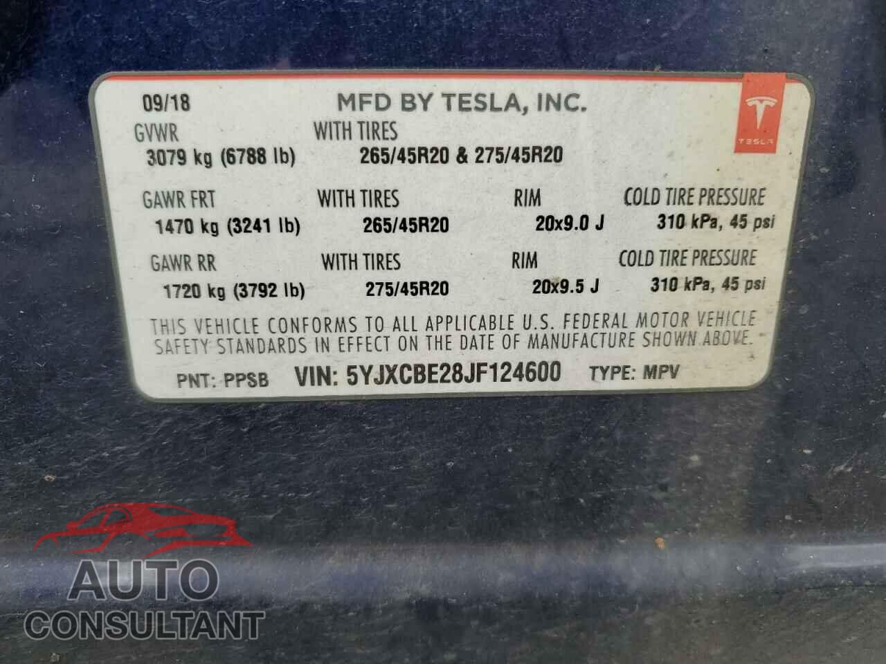 TESLA MODEL X 2018 - 5YJXCBE28JF124600