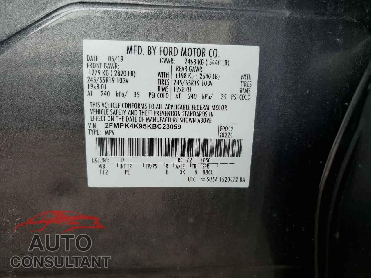 FORD EDGE 2019 - 2FMPK4K95KBC23059