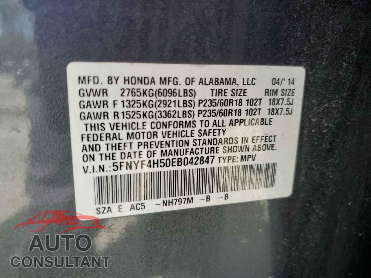 HONDA PILOT 2014 - 5FNYF4H50EB042847