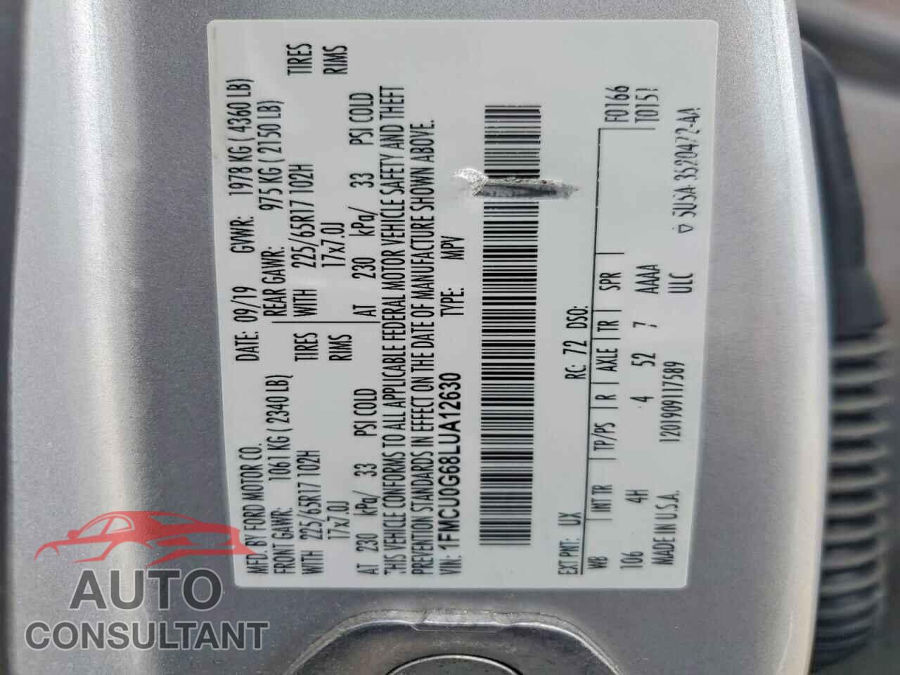 FORD ESCAPE 2020 - 1FMCU0G68LUA12630