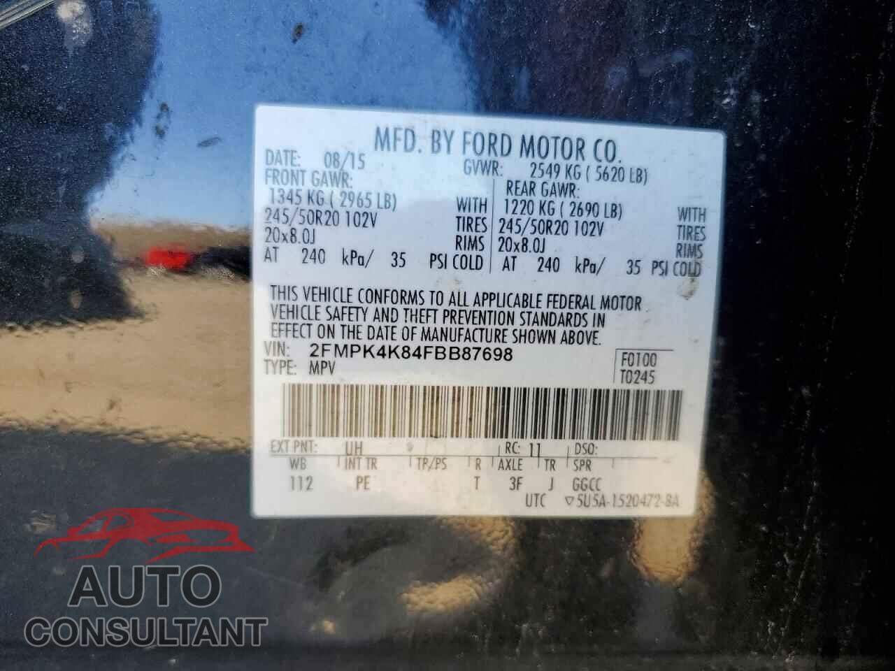 FORD EDGE 2015 - 2FMPK4K84FBB87698