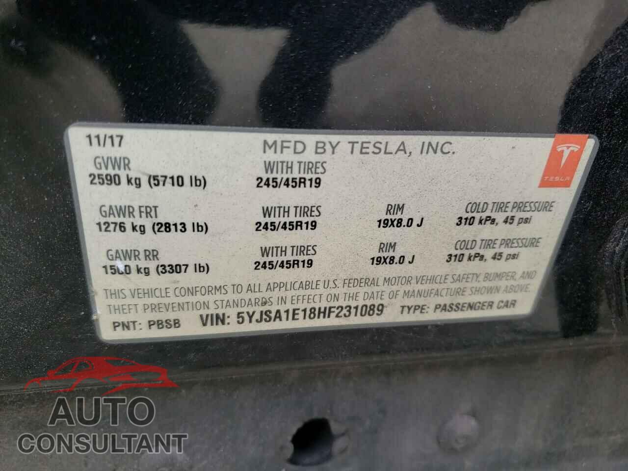 TESLA MODEL S 2017 - 5YJSA1E18HF231089