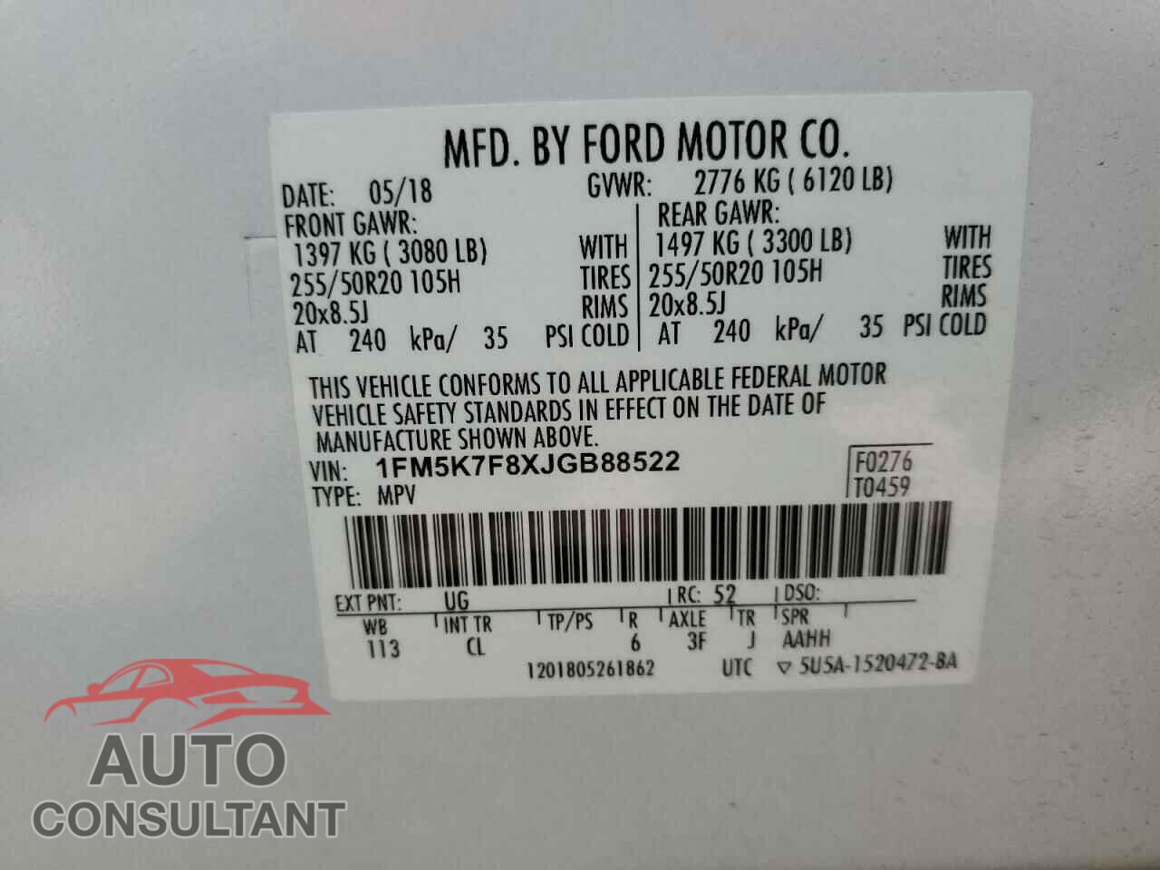 FORD EXPLORER 2018 - 1FM5K7F8XJGB88522