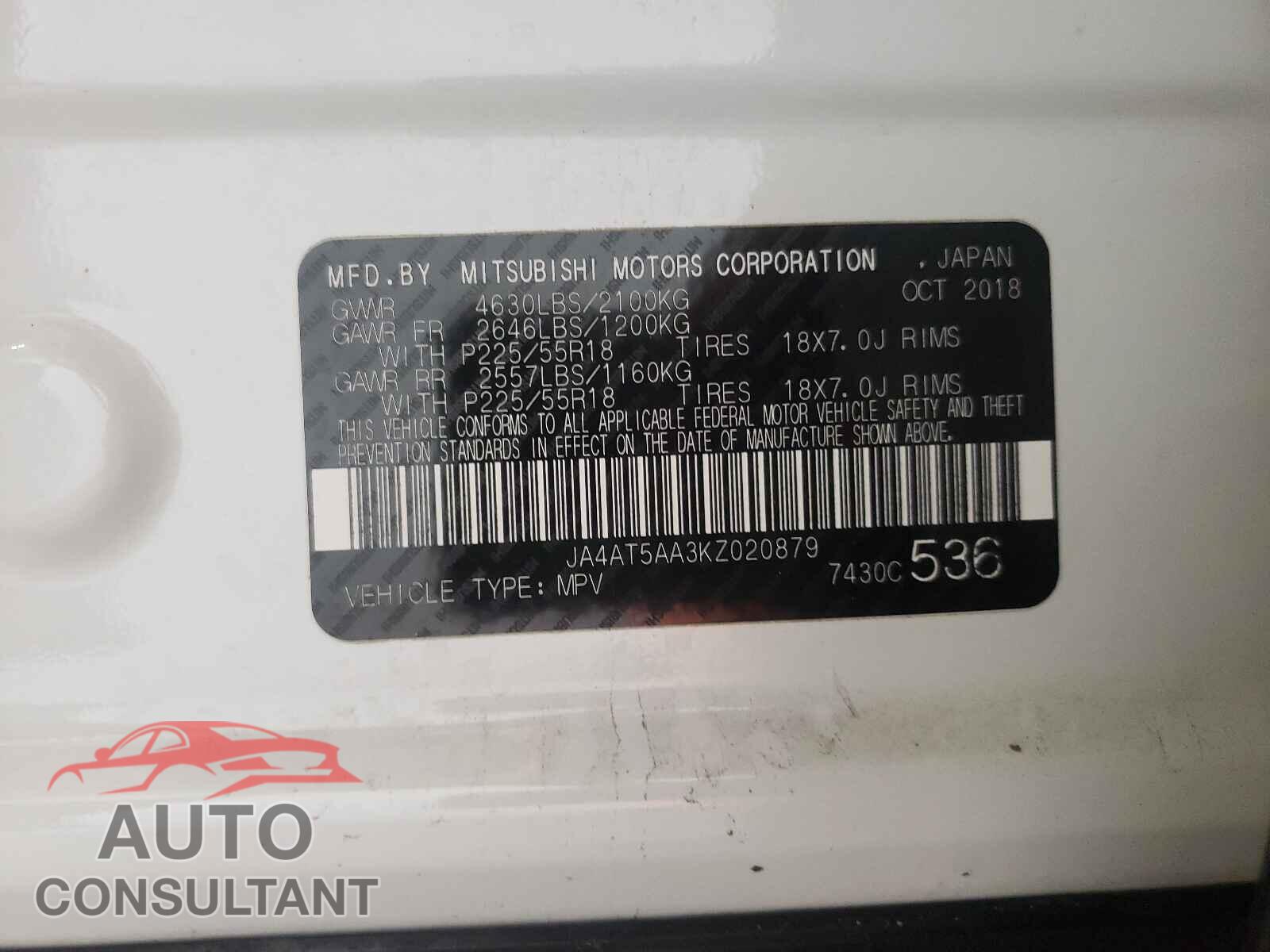 MITSUBISHI ECLIPSE 2019 - JA4AT5AA3KZ020879