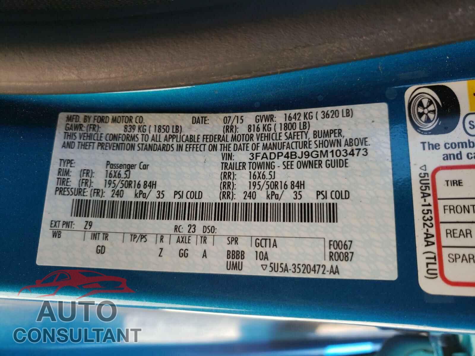 FORD FIESTA 2016 - 3FADP4BJ9GM103473