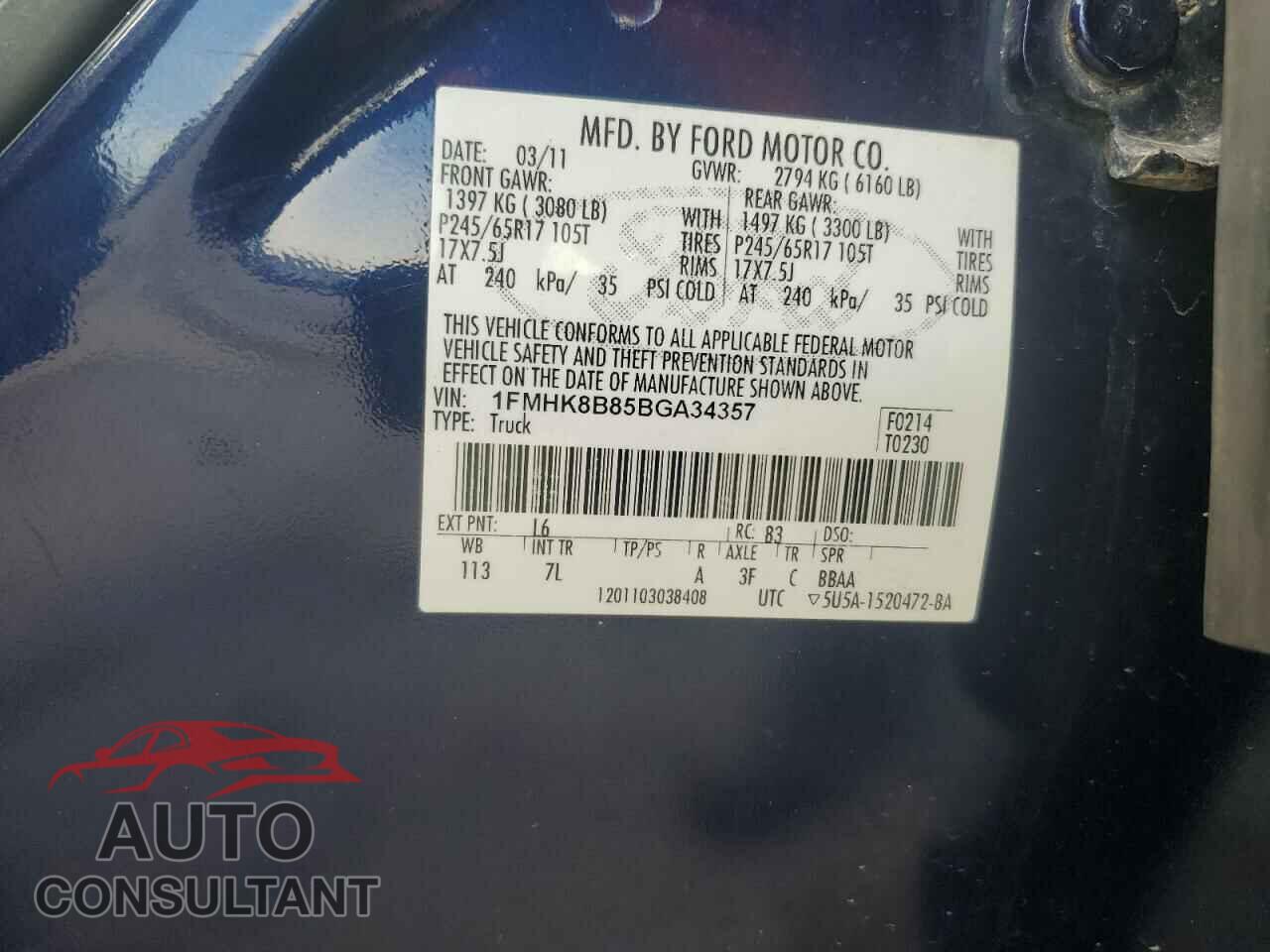 FORD EXPLORER 2011 - 1FMHK8B85BGA34357