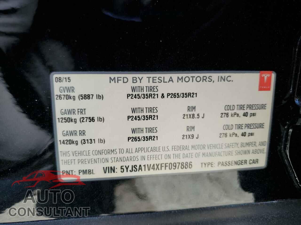 TESLA MODEL S 2015 - 5YJSA1V4XFF097886