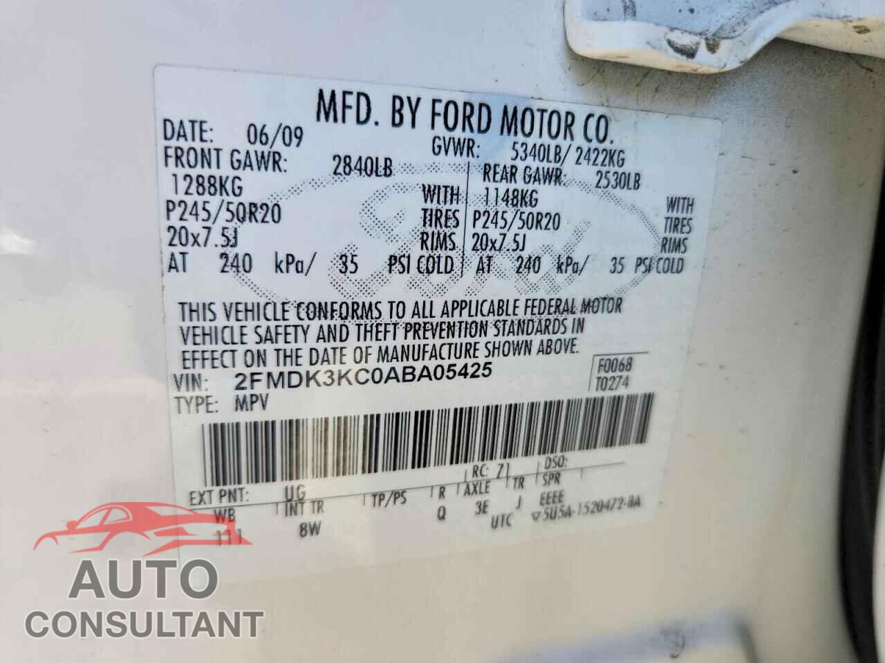 FORD EDGE 2010 - 2FMDK3KC0ABA05425