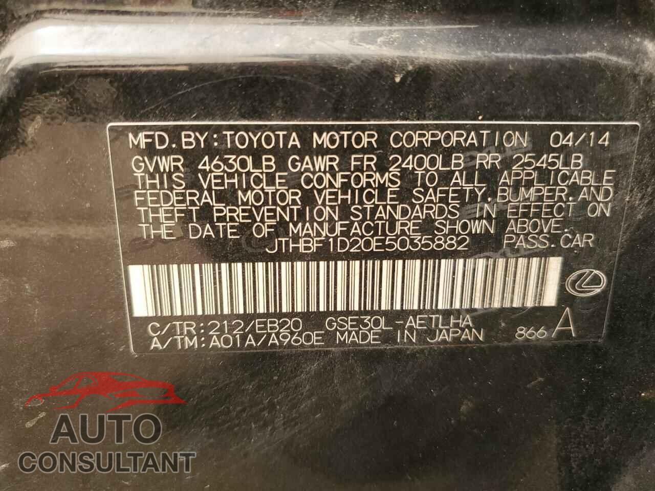LEXUS IS 2014 - JTHBF1D20E5035882