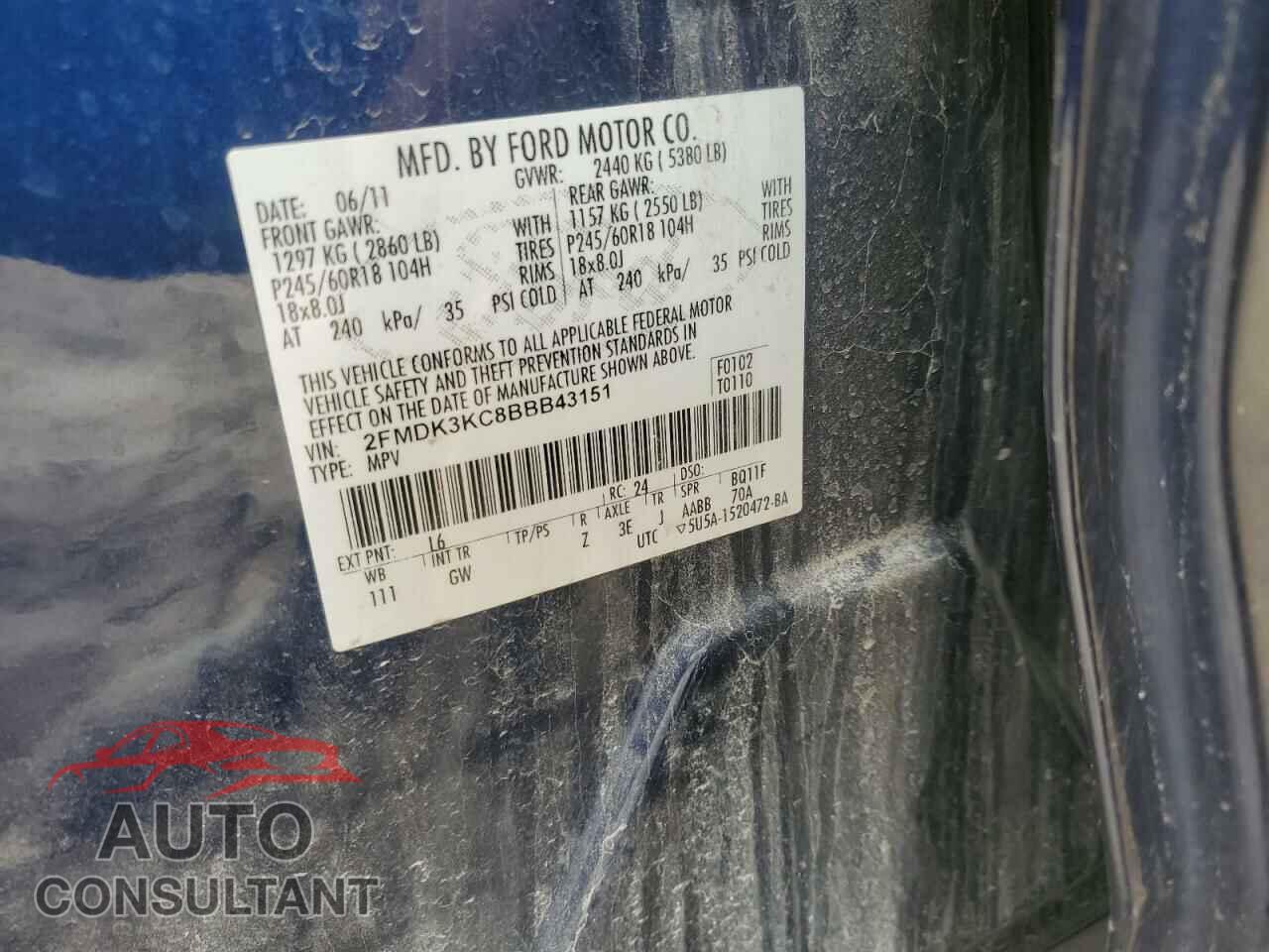FORD EDGE 2011 - 2FMDK3KC8BBB43151