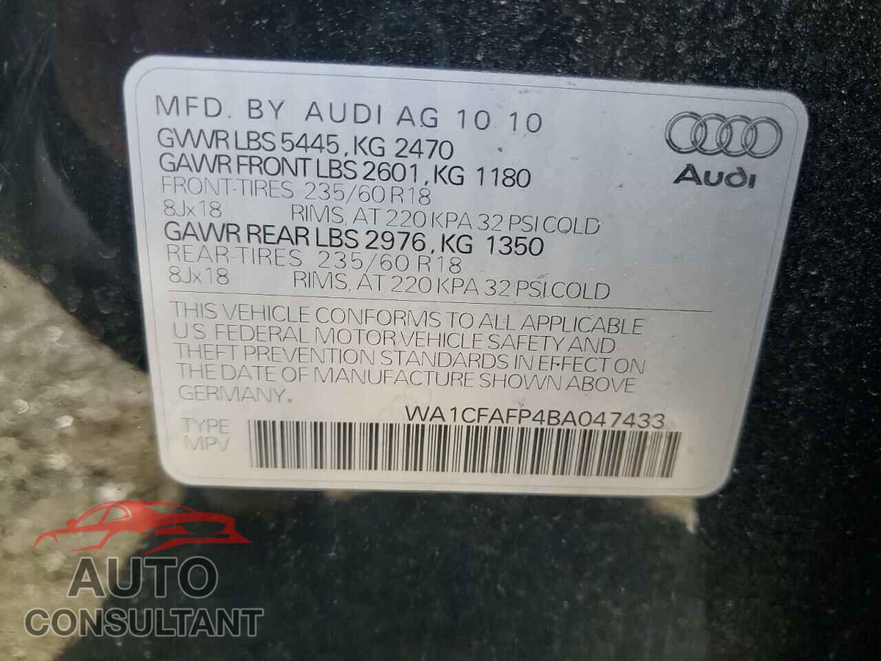 AUDI Q5 2011 - WA1CFAFP4BA047433