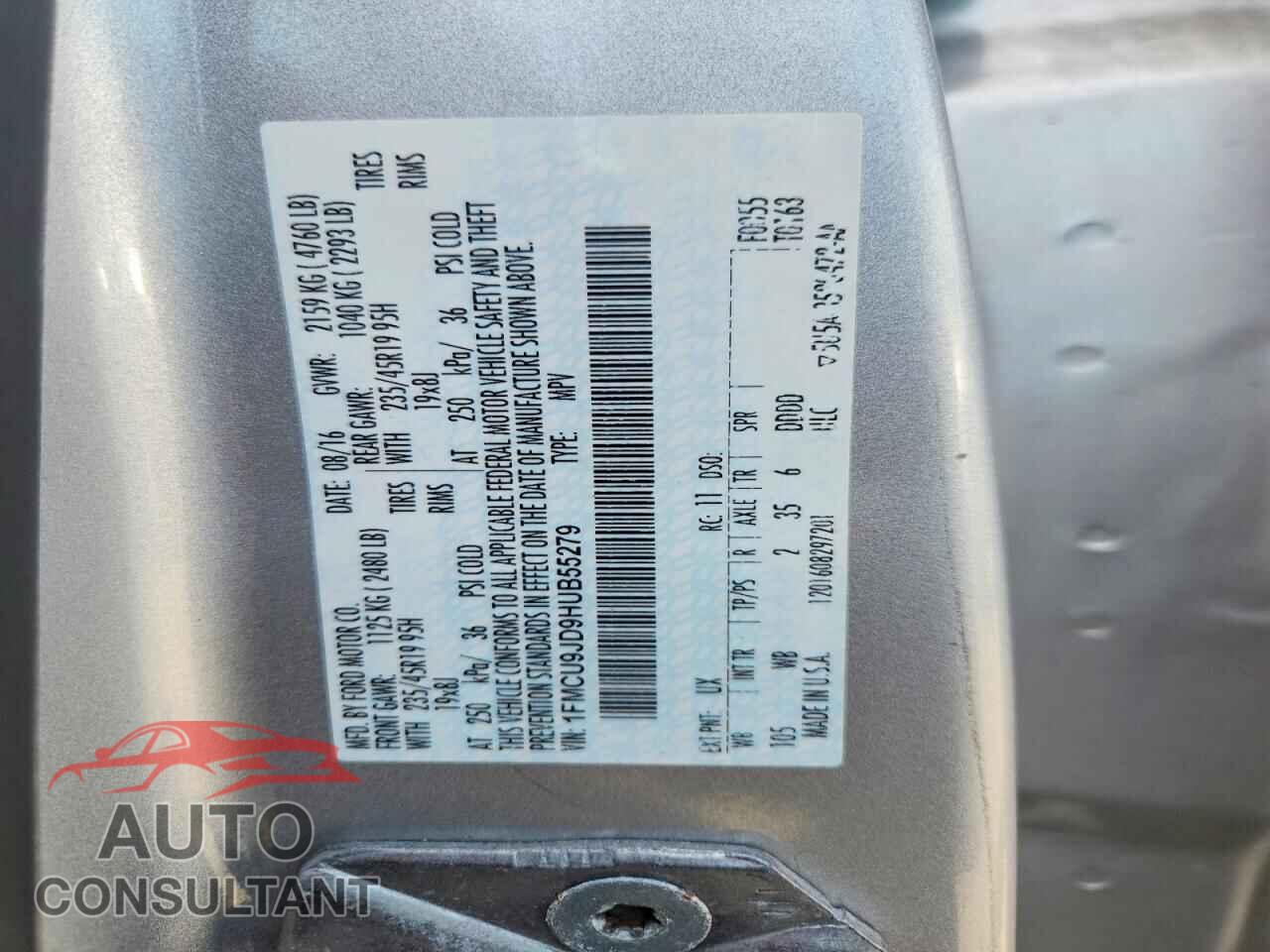 FORD ESCAPE 2017 - 1FMCU9JD9HUB55279