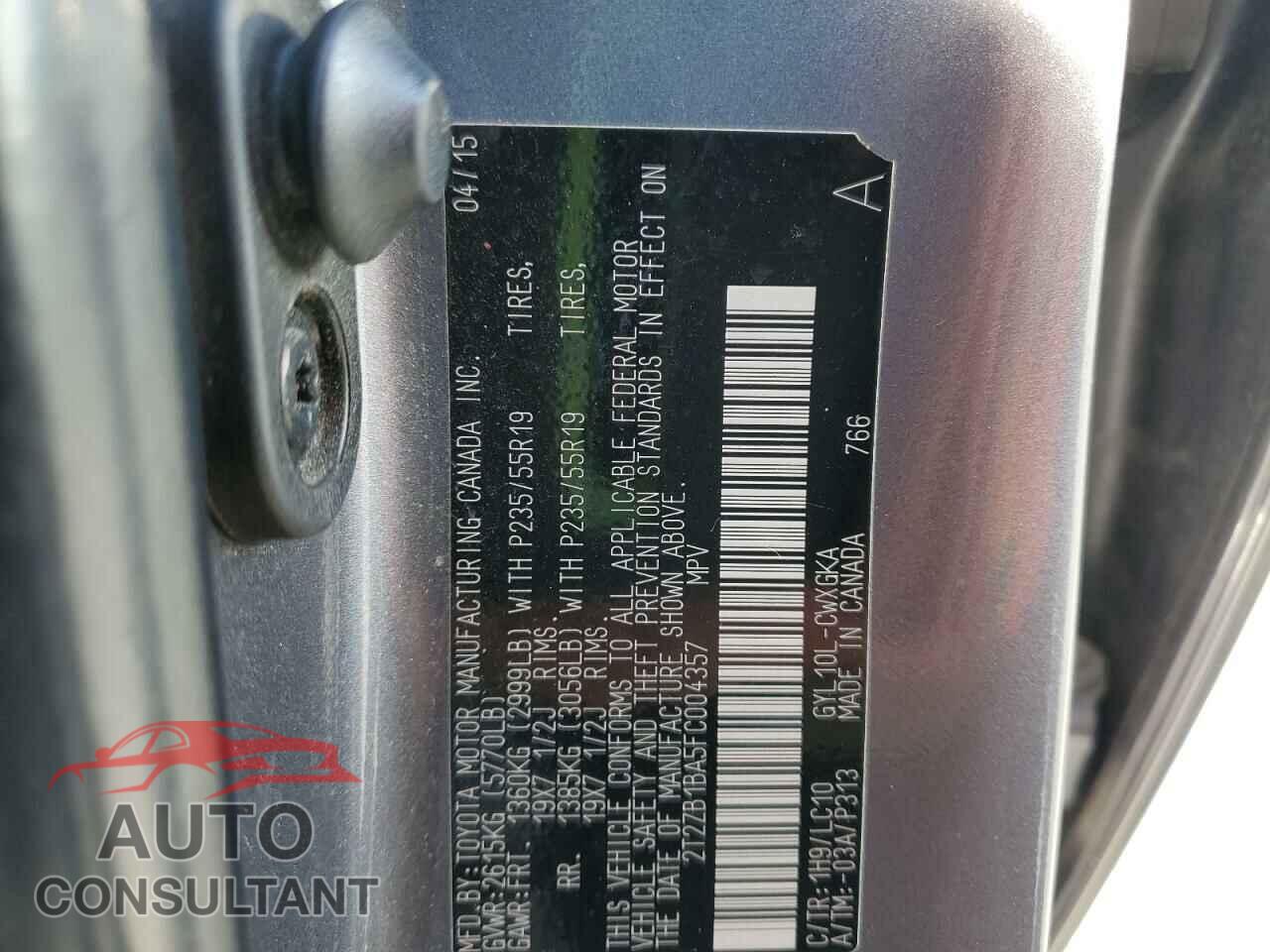 LEXUS RX450 2015 - 2T2ZB1BA5FC004357
