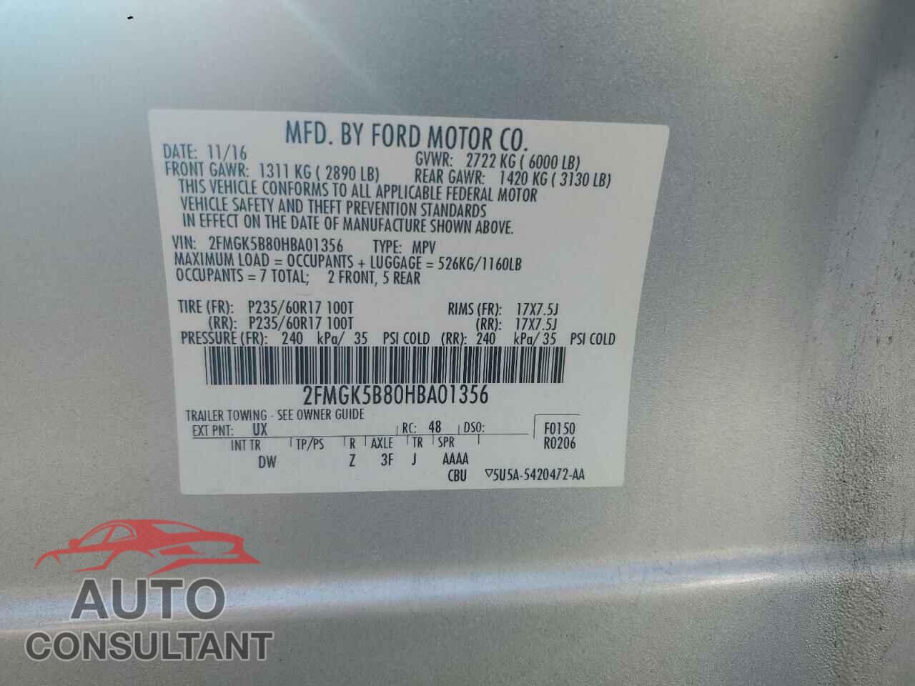 FORD FLEX 2017 - 2FMGK5B80HBA01356