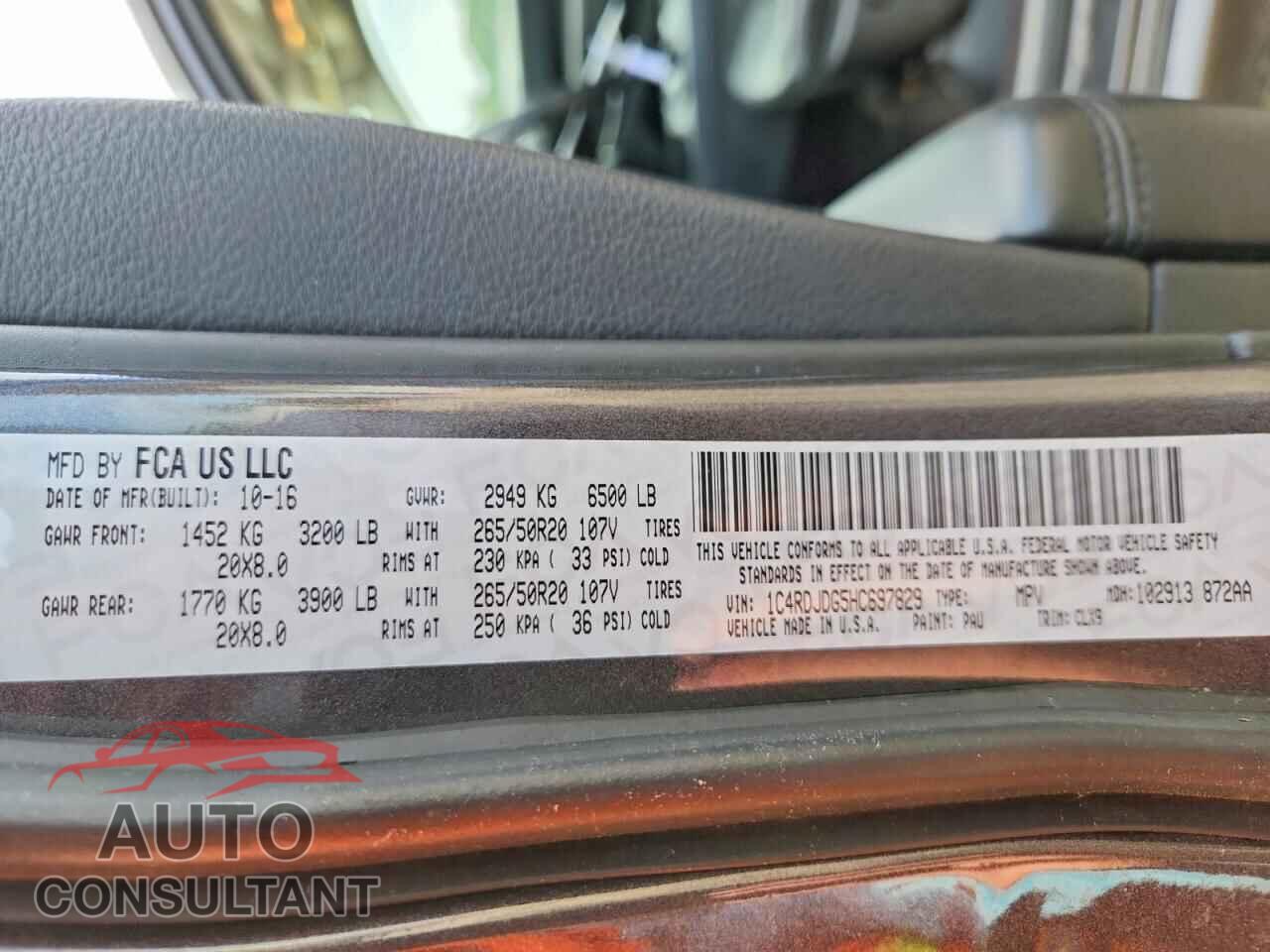 DODGE DURANGO 2017 - 1C4RDJDG5HC697829