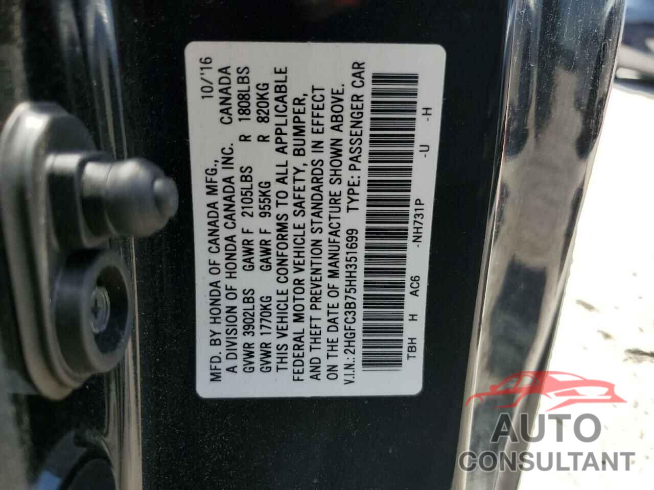 HONDA CIVIC 2017 - 2HGFC3B75HH351699