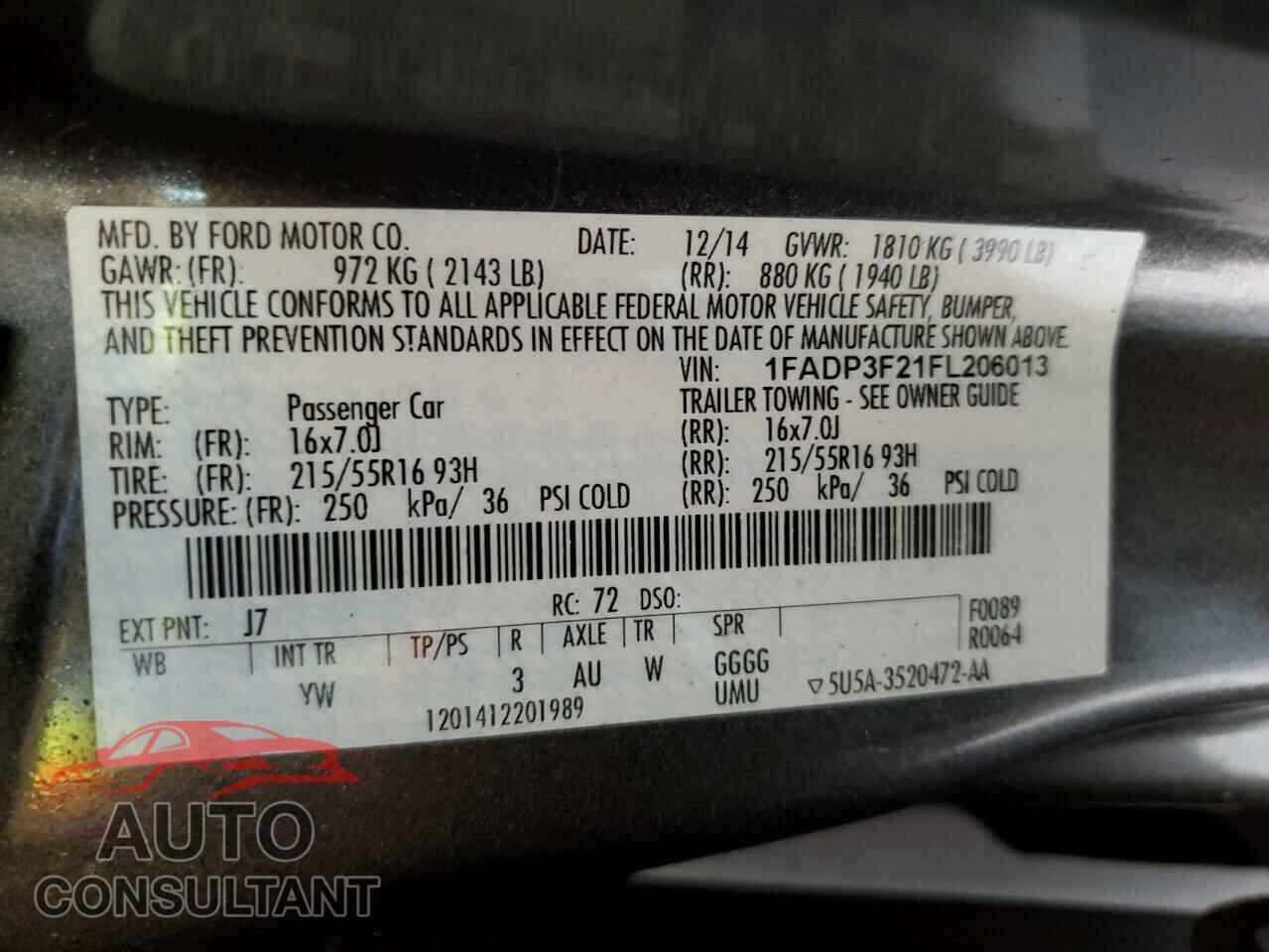 FORD FOCUS 2015 - 1FADP3F21FL206013
