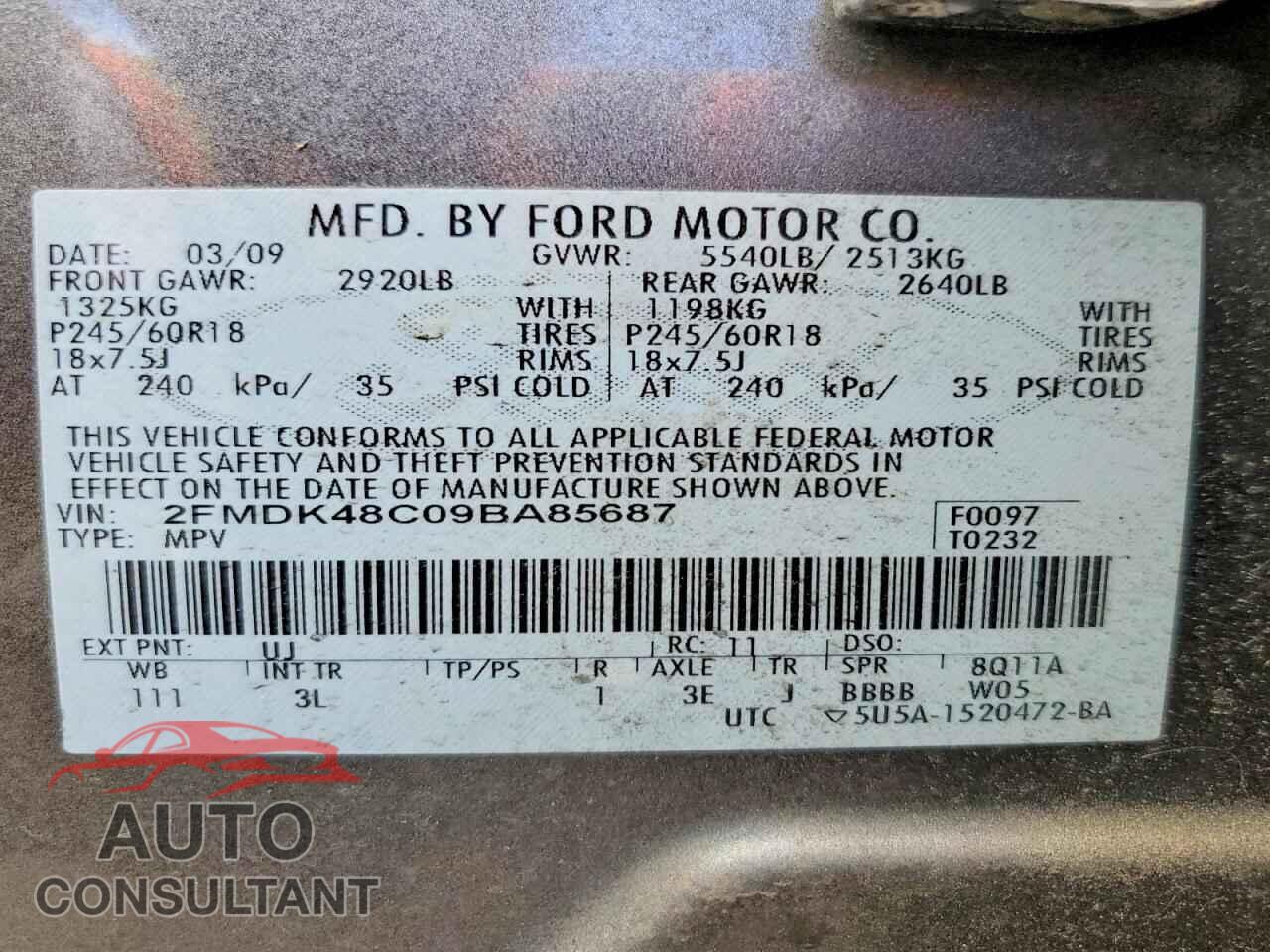 FORD EDGE 2009 - 2FMDK48C09BA85687