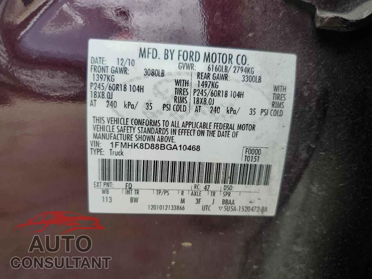 FORD EXPLORER 2011 - 1FMHK8D88BGA10468