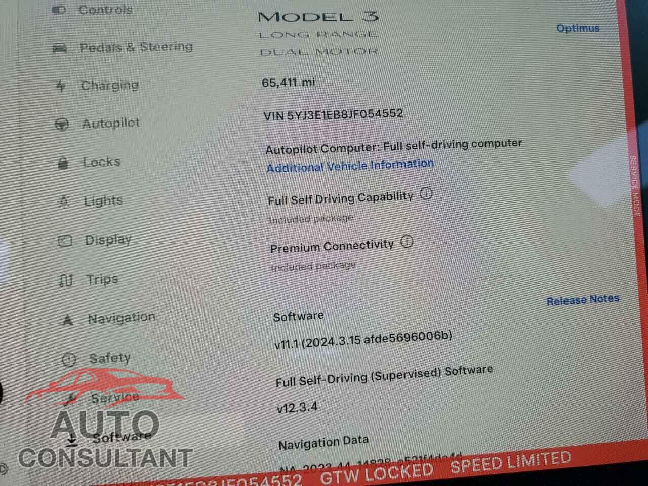 TESLA MODEL 3 2018 - 5YJ3E1EB8JF054552