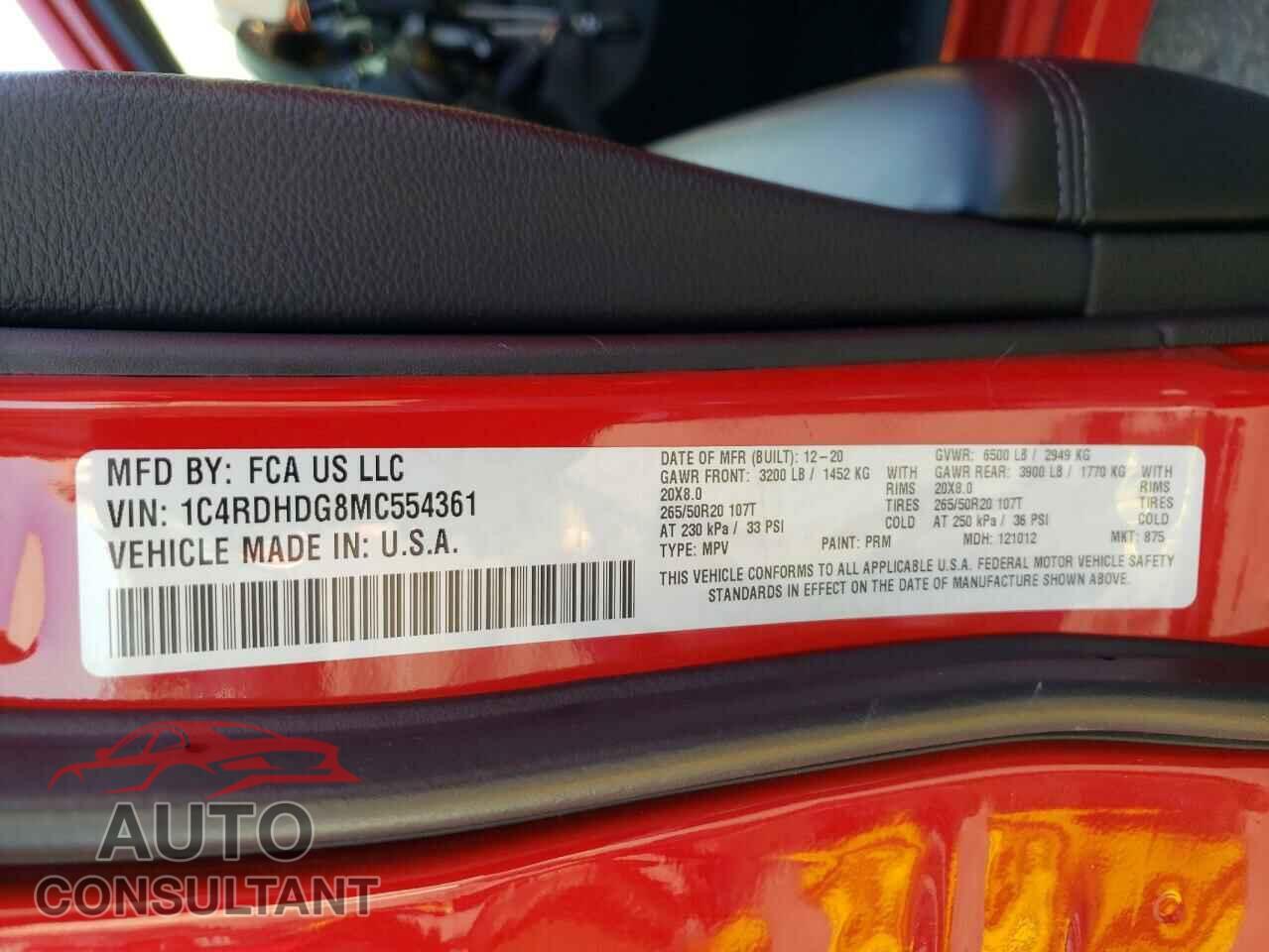 DODGE DURANGO 2021 - 1C4RDHDG8MC554361
