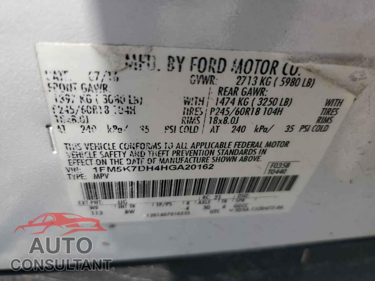 FORD EXPLORER 2017 - 1FM5K7DH4HGA20162