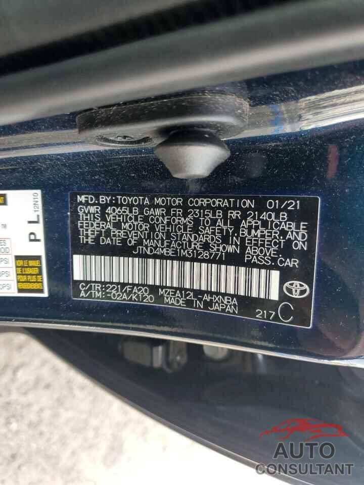 TOYOTA COROLLA 2021 - JTND4MBE1M3128771