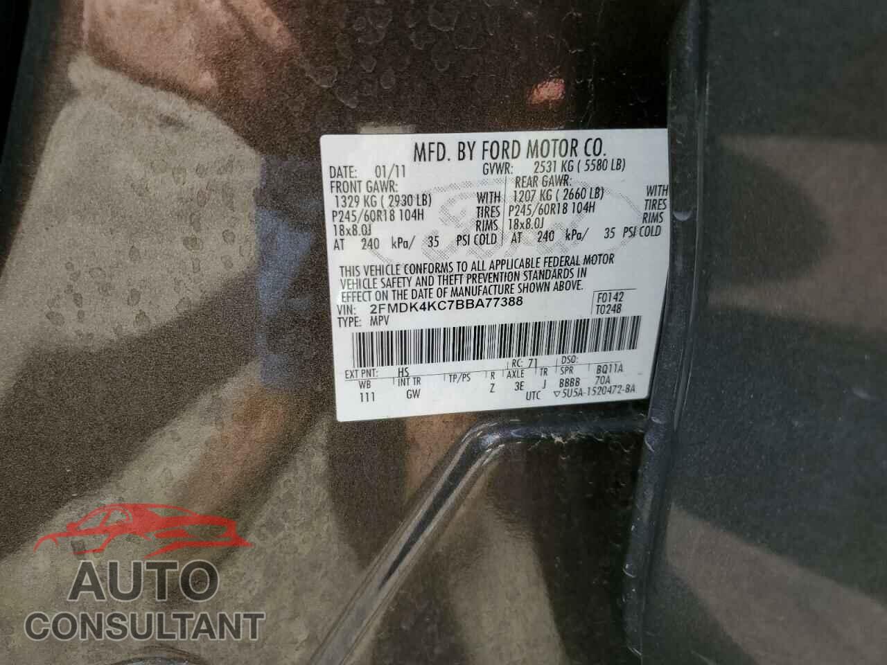 FORD EDGE 2011 - 2FMDK4KC7BBA77388