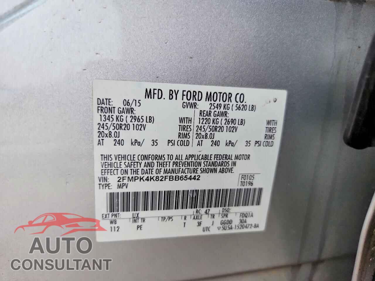 FORD EDGE 2015 - 2FMPK4K82FBB65442
