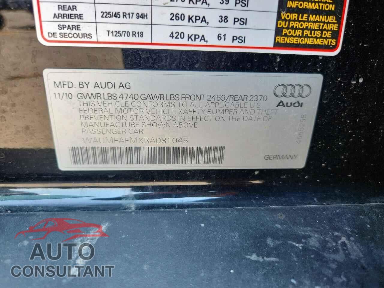 AUDI A3 2011 - WAUMFAFMXBA081048