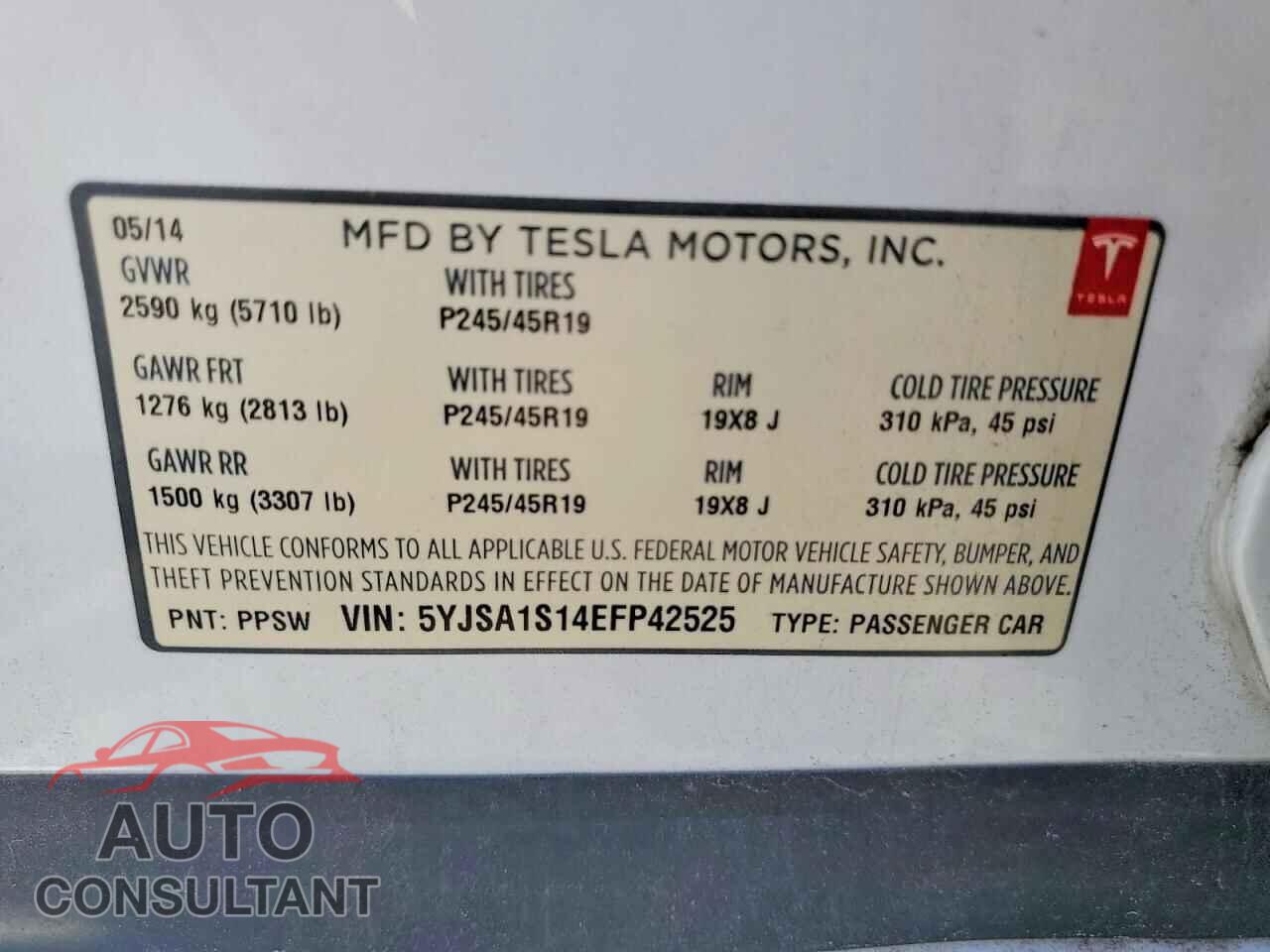 TESLA MODEL S 2014 - 5YJSA1S14EFP42525