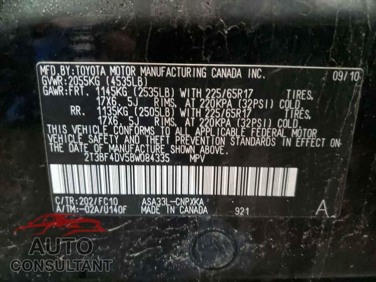TOYOTA RAV4 2011 - 2T3BF4DV5BW084335