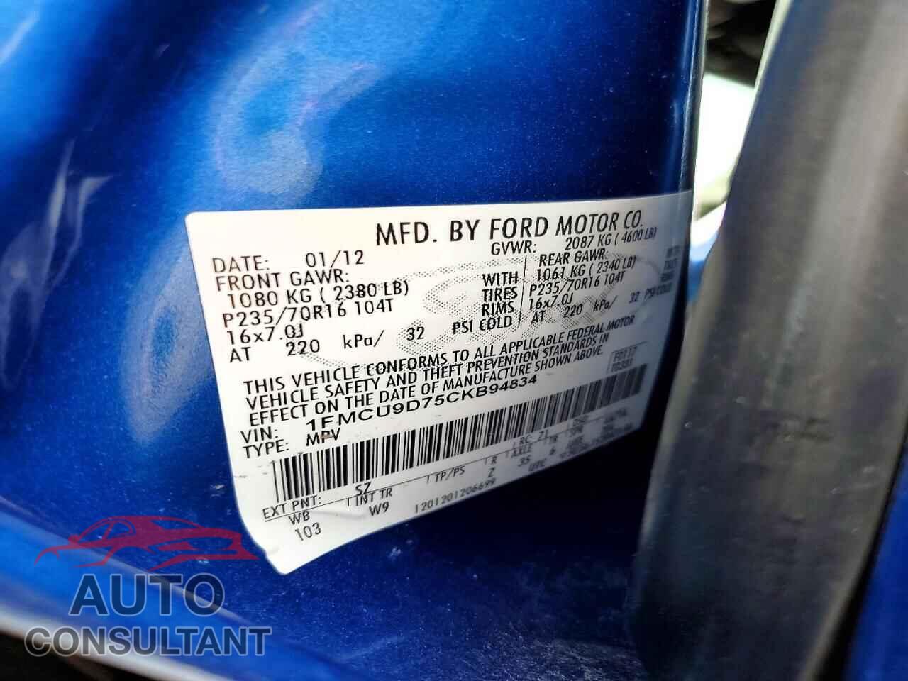 FORD ESCAPE 2012 - 1FMCU9D75CKB94834